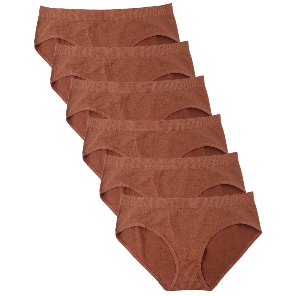 6 Pack Women's Nylon Spandex Hipster Brief Underwear A11 Dark Caramel New NWB